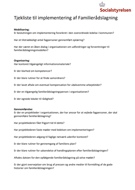 Familierådslagning - Tjekliste